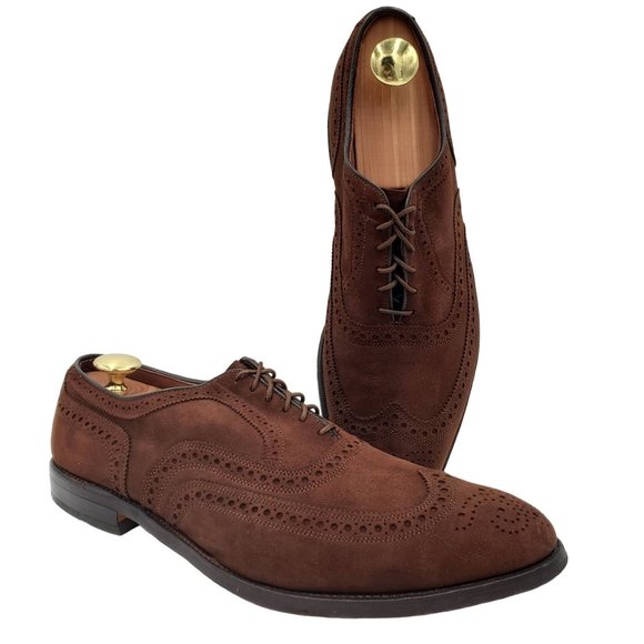 Allen Edmonds "McAllister" Mens 13 Brown Suede Leather Dress Shoe Wingtip Oxford - Picture 11 of 16